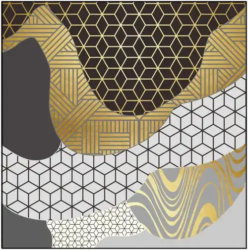 double tree 现代丝网组合几何线条金箔艺术抽象画