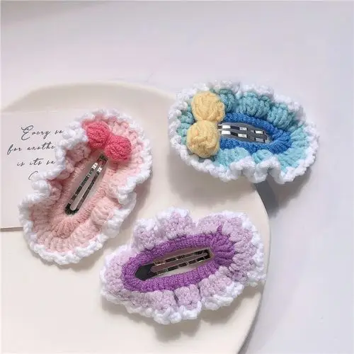 甜美黄蓝配色发夹手工编织卡子毛线精致发饰发饰