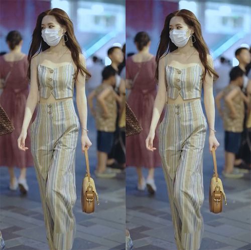 抖音三里街拍同款条纹吊带开裹胸高腰九分裤春夏新女潮流气质炸街