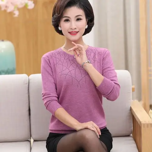 2019新款妈妈秋装长袖上衣中老年人女服装秋冬针织洋气打底衫毛衣