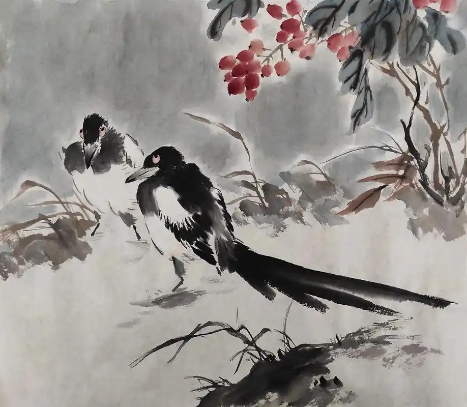 小写意花鸟画喜鹊斑鸠翠鸟鹩哥