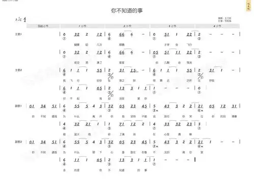 你不知道的事 简和谱 王力宏 歌谱 简谱