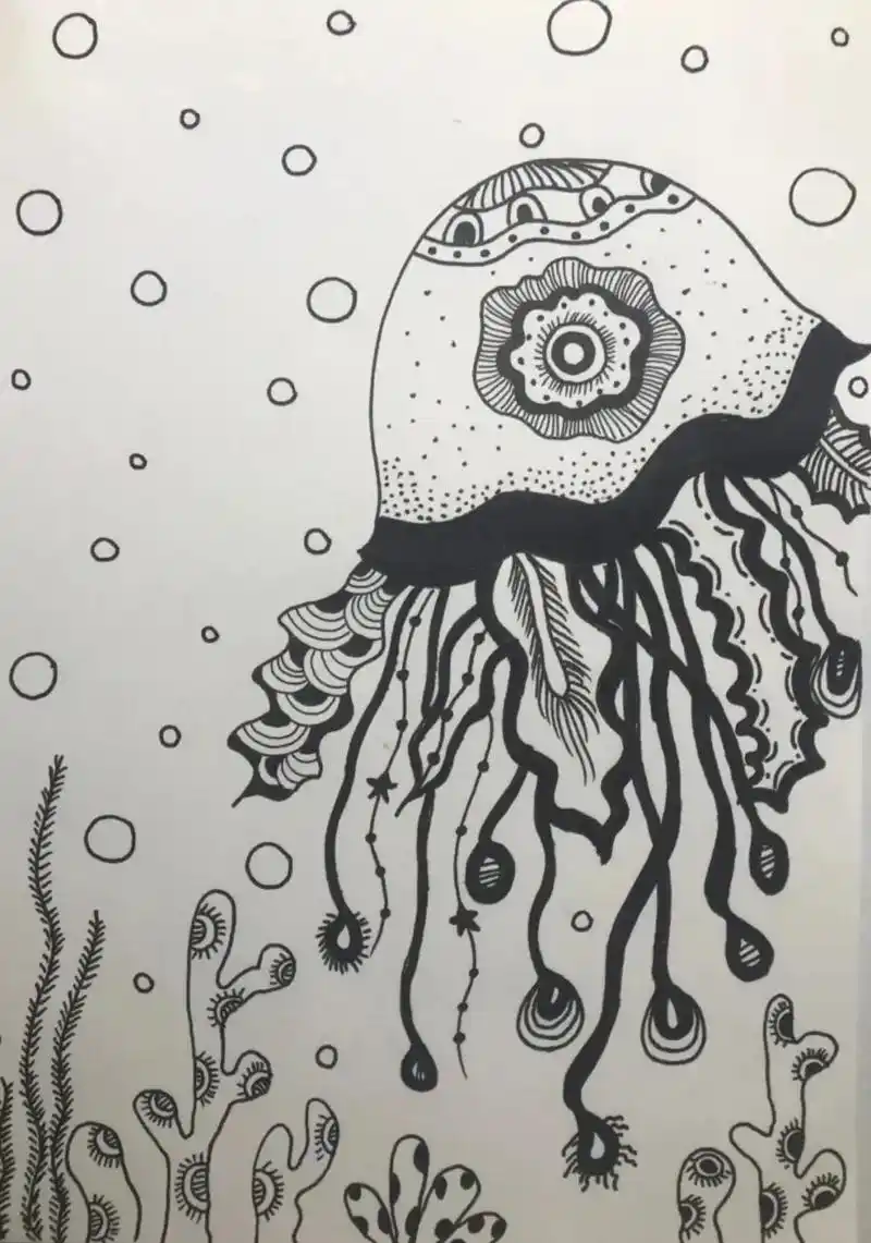 水母线描画水母儿童画水母创意画