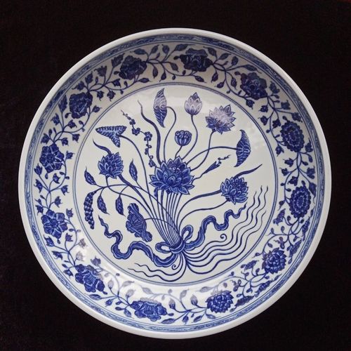 古董古玩艺术品收藏品青花瓷器明代青花缠枝莲大盘青花盘子