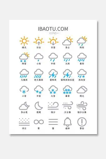 双色线性天气类矢量icon图标图片下载