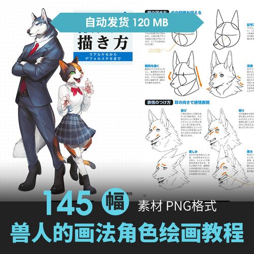 动物拟人角色兽人的画法furry人体动态结构绘画临摹线稿素材图片