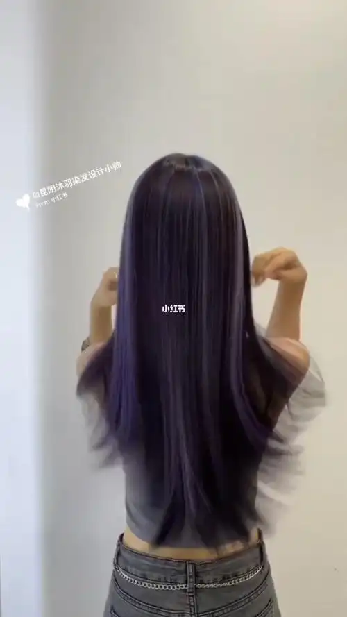 个性光线挑染黑紫色搭配粉紫色昆明染发推荐