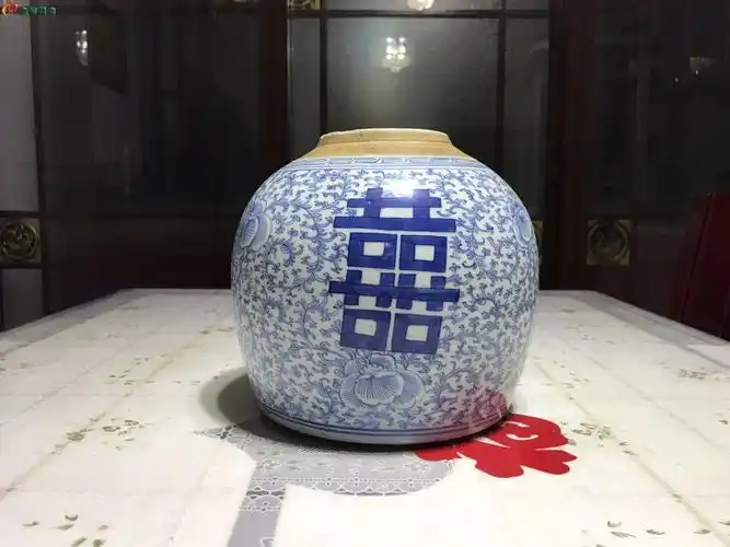 清中期 细路青花喜字罐 - 历代陶器瓷器 - 古泉社区