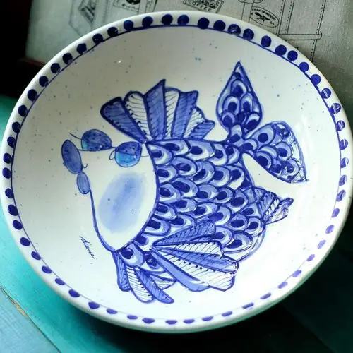 青花手绘汤盘子/零食盘/装饰盘子