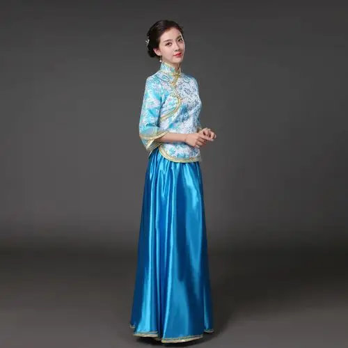 民国风大合唱团演出服装伴娘服装成人中老年古筝表演礼服高中学生