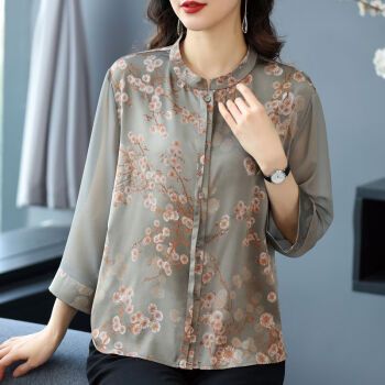 星垂晓雾女式热天穿的女短袖高档中年妈妈夏装雪纺小衫50岁洋气中老年