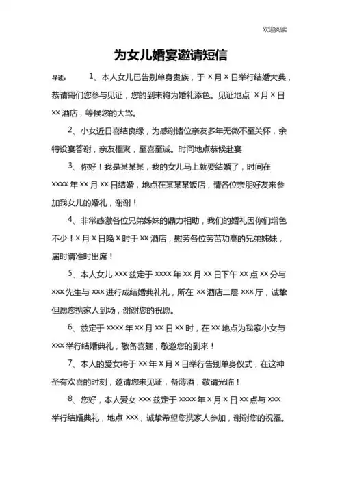 为女儿婚宴邀请短信.docx 7页