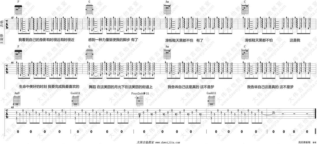 我的滑板鞋吉他谱_华晨宇_c调六线谱_大伟吉他图片谱_木木吉他网