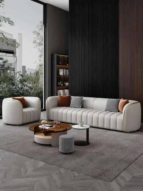 轻奢真皮沙发客厅小户型现代简约ktv四人位直排沙发定制组合整装