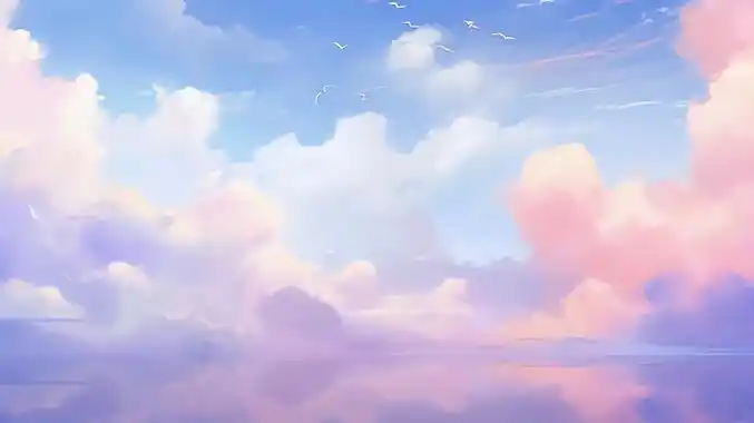 水彩插画治愈唯美天空插画云海梦幻温暖唯美桌面壁纸