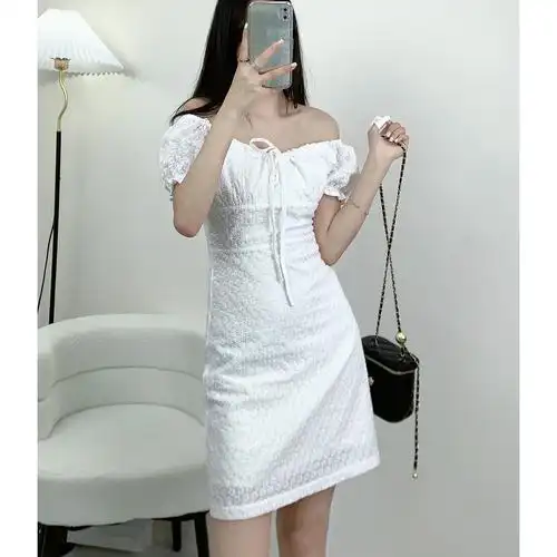 赵露思同款连衣裙女 2024年夏季白色u领甜美小雏菊抽绳短裙a字裙