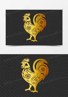 一组金箔剪纸风十二生肖套图之公鸡抠素材