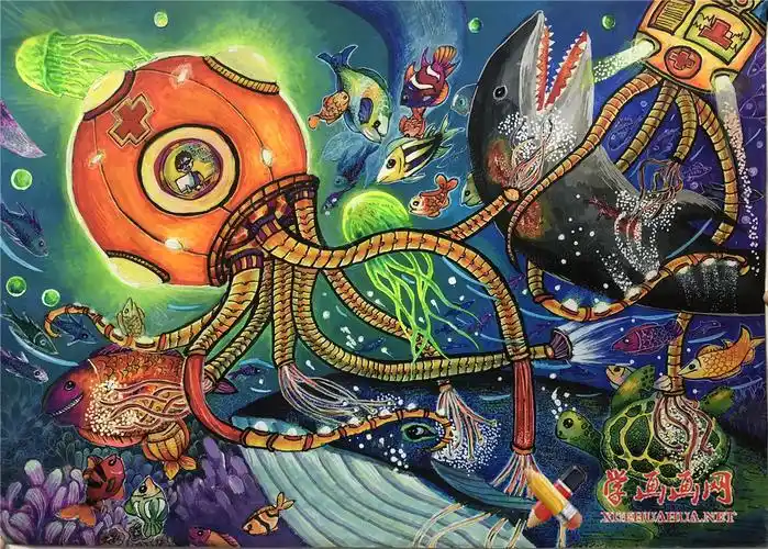 二等奖小学生科幻画赏析《未来的海洋医院》