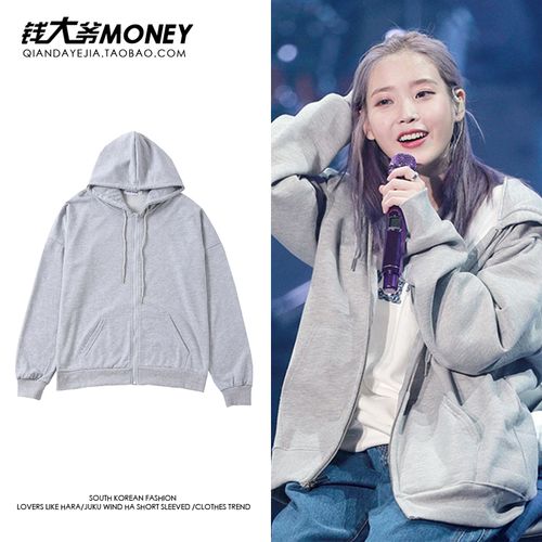 iu李知恩同款连帽卫衣女2022新款秋冬季加绒加厚上衣韩版宽松外套