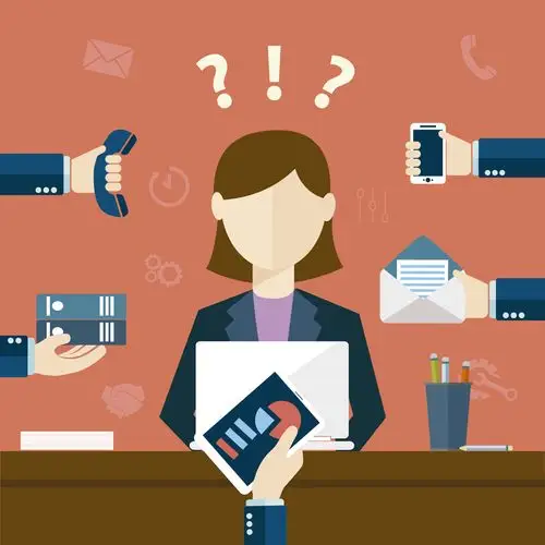 扁平化繁忙商务女子矢量图