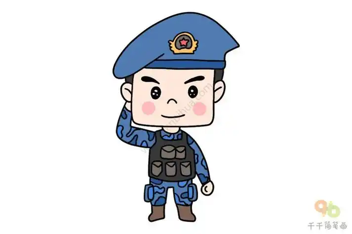 q版动漫军人男生简笔画