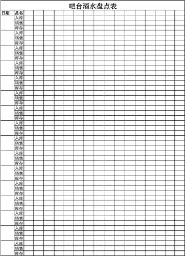 吧台酒水盘点表