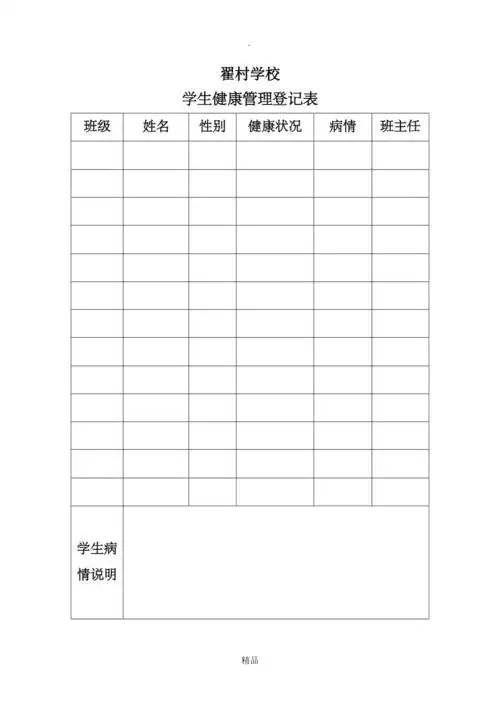 学生健康管理登记表