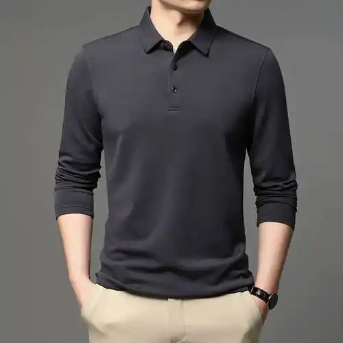 高端品牌秋季高档山羊绒长袖男士莫代尔带领polot恤