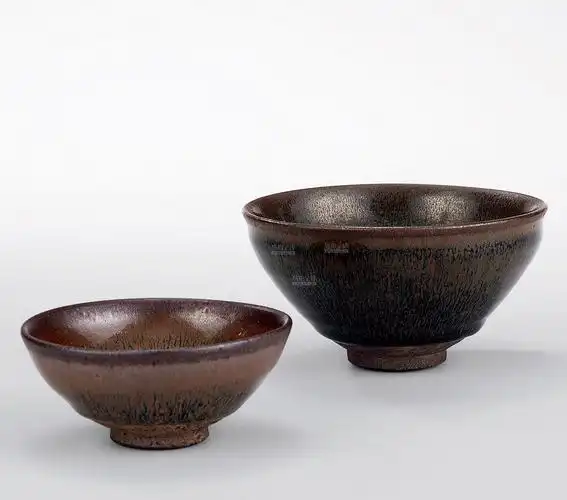 宋 建窑黑釉碗一对