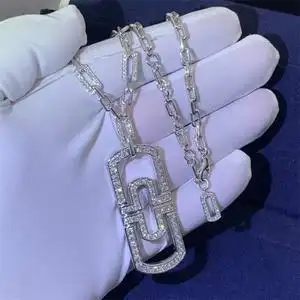 bvlgari/宝格丽18k玫瑰金白金回形针项链满钻大小男女情侣锁骨链