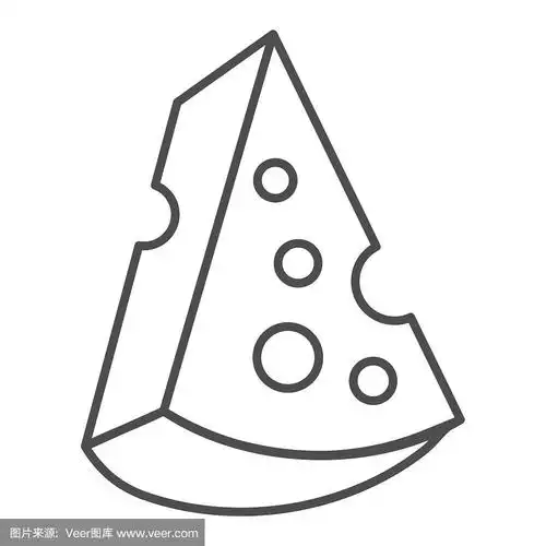 奶酪细线图标.切达干酪片插图孤立在白色.