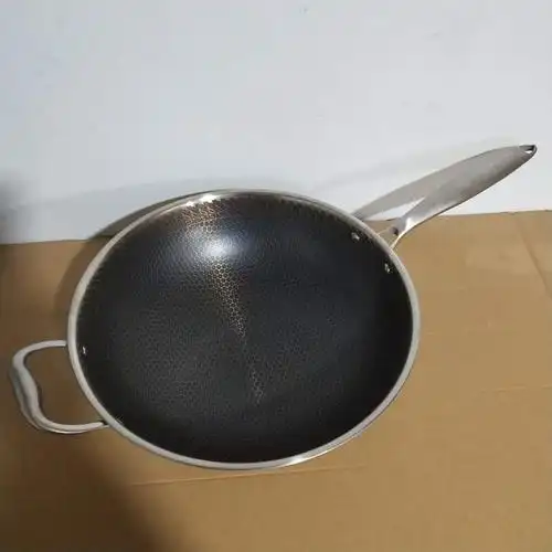 凹面电磁炉专用不粘锅304不锈钢圆底炒锅燃气灶通用32cm炒菜锅家