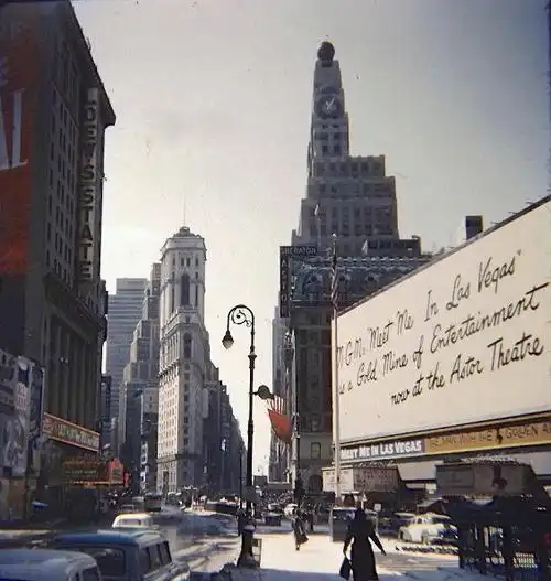 20世纪50年代的纽约时代广场老照片,世界十字路口的繁华街景