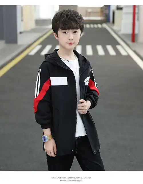 小学生儿童装男童秋装新款中童春秋季帅气洋气韩版中长款连帽风衣蓝色