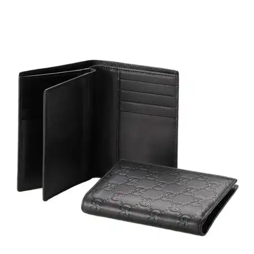 【包邮包税】gucci/古驰 男士黑色牛皮双压纹长款折叠钱包 146227 a0v