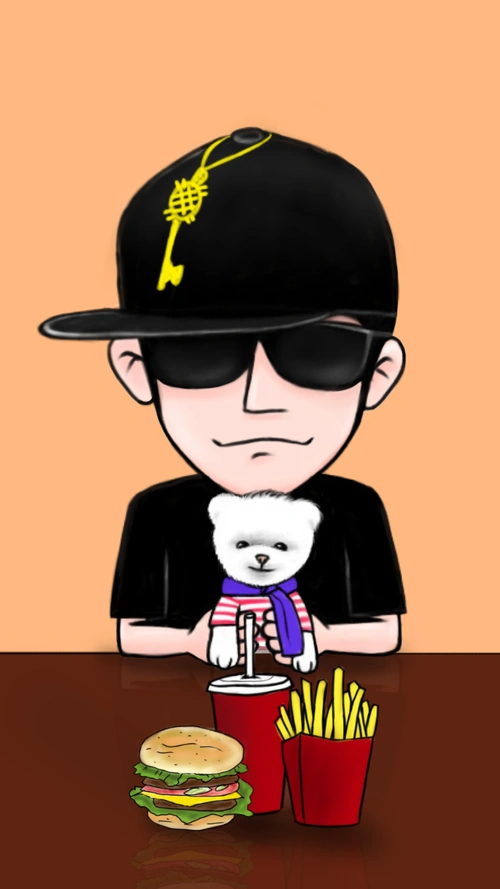 周杰伦 手绘 q 版 麻吉 狗狗 食物 汉堡 薯条 卡通 萌previousnext