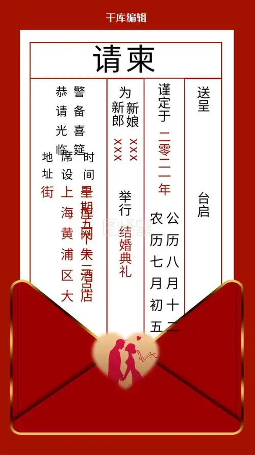 邀请函婚礼请柬红色中国风手机海报
