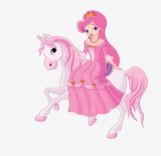 矢量粉色卡通骑马公主