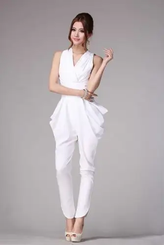 模特实拍10078 2014夏装褶皱高腰哈伦背心女装连体长裤(花色78)