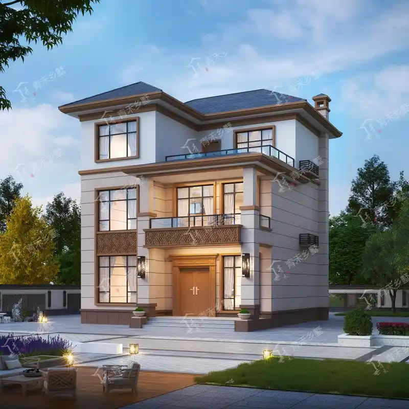 占地100平左右新中式三层别墅设计图纸农村自建房设计图