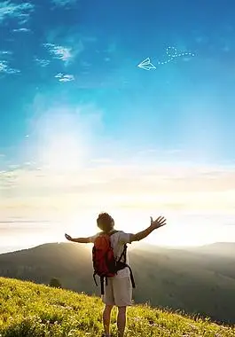 山峰上仰望天空早安背景素材