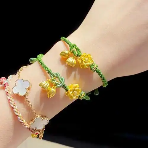 letrange黄金手链999足金两世欢莲花莲蓬转运珠手绳