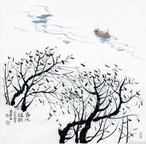 山水画小品《春声》《春水泛影》《秋月芬芳》——刘燕声