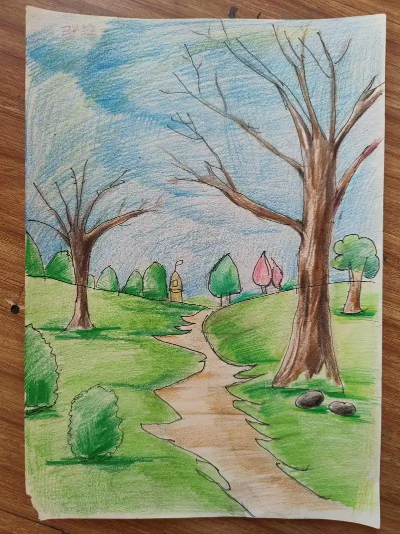 上周素描启蒙新生班第一轮彩铅风景课题