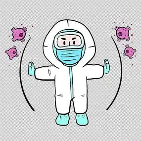 身穿防护服阻挡病毒的可爱人物