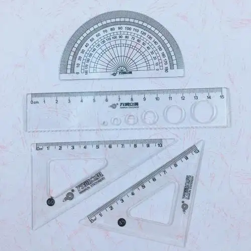 简约透明套尺 学生四件套15cm/20cm尺子套装 学习文具用品批发