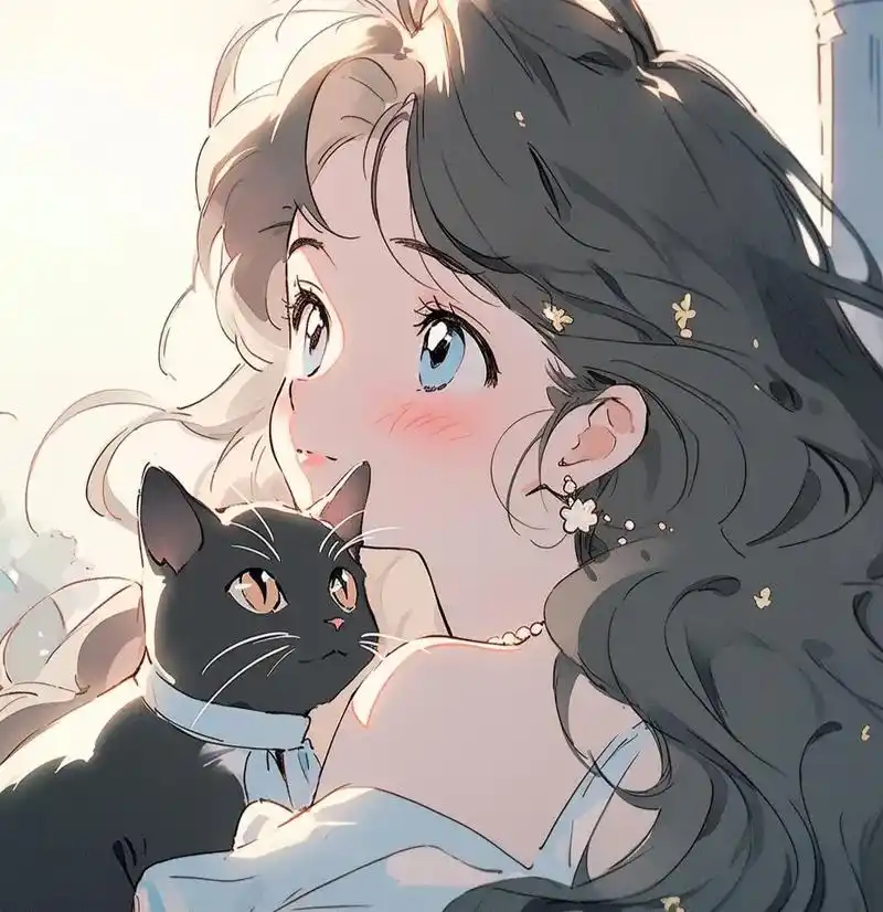 女孩与猫头像‖治愈系头像.#动漫美图 #动漫女头 #漫画女孩 - 抖音