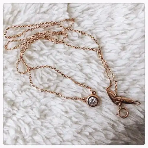 tiffany单钻玫瑰金锁骨链