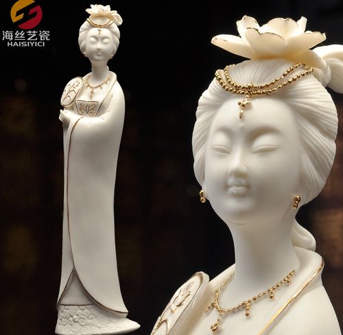 德化陶瓷四大美人杨贵妃醉酒陶瓷人物塑像摆件现代家居仕女工艺品