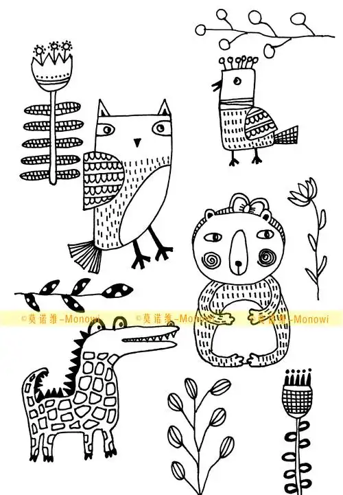 黑白线描画教程08我的动物朋友1